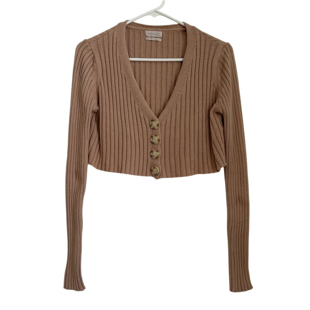 Urban Outfitters Brown Cropped Ribbed Cardigan V-Neck Button Front Small